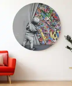 SOLIVA 1011 banksy graffiti muurcirkel rond schilderij op dibond c