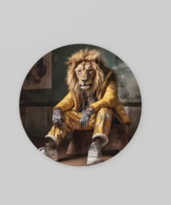 Coole Leeuw Muurcirkel | Rond Schilderij Print Op Dibond