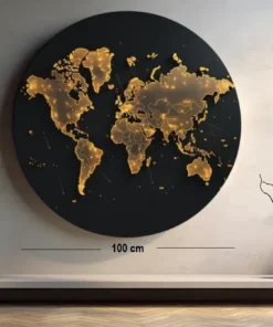 SOLIVA 1014 wereldkaart muurcirkel rond schilderij print op dibond a