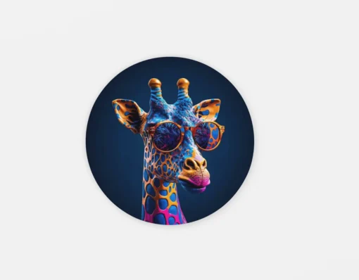 Coole Giraffe Muurcirkel | Rond Schilderij Print Op Dibond