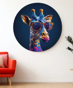 SOLIVA 1016 coole giraffe muurcirkel rond schilderij print op dibond c