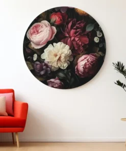 SOLIVA 1024 muurcirkel bloemen rond schilderij print op dibond a