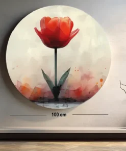 SOLIVA 1025 rode tulp muurcirkel rond schilderij print op dibond a