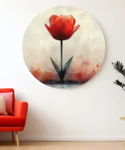 SOLIVA 1025 rode tulp muurcirkel rond schilderij print op dibond c