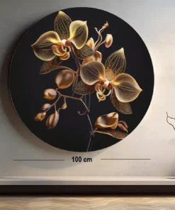 SOLIVA 1027 gouden orchidee muurcirkel rond schilderij print op dibond b