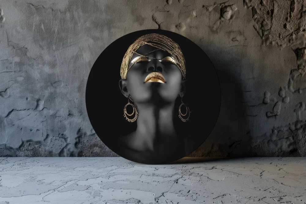 afrikaanse-vrouw-met-gouden-make-up-muurcirkel-a