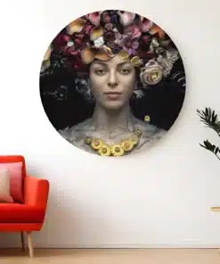 SOLIVA 1041 vrouw met bloemen muurcirkel print op dibond