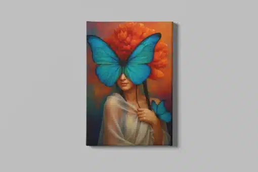 Vrouw met Blauwe Vlinders Canvas Schilderij