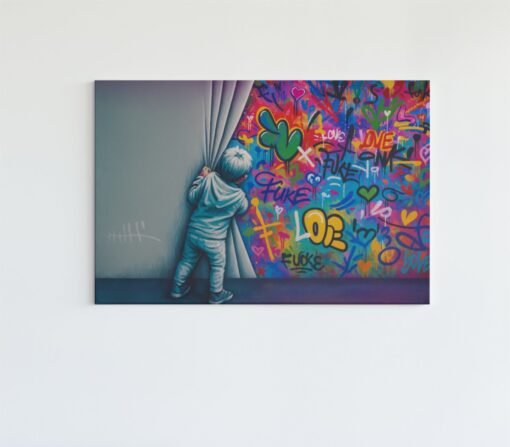 Graffiti Gordijn Canvas Schilderij