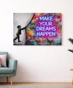 Graffiti Gordijn Canvas Schilderij