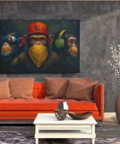ALIVA 1236 de drie apentrots canvas schilderij c