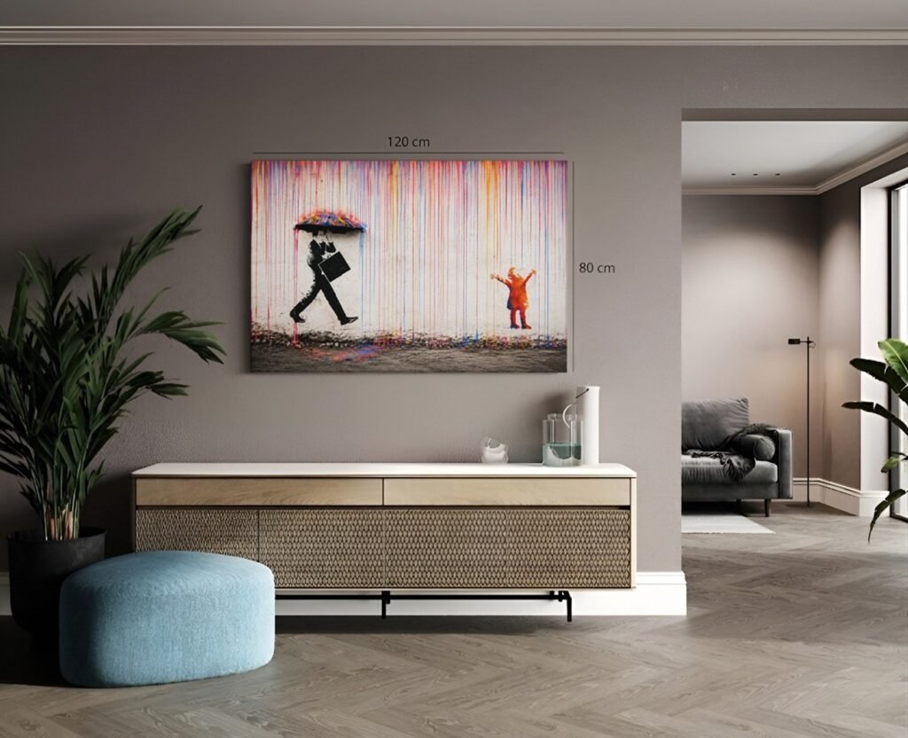 Banksy Kleurrijke Regen Canvas Schilderij