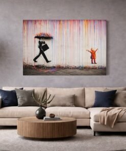 ALIVA 1238 banksy kleurrijke regen canvas schilderij c