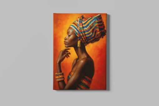 Elegante Vrouw in Oranje Canvas Schilderij