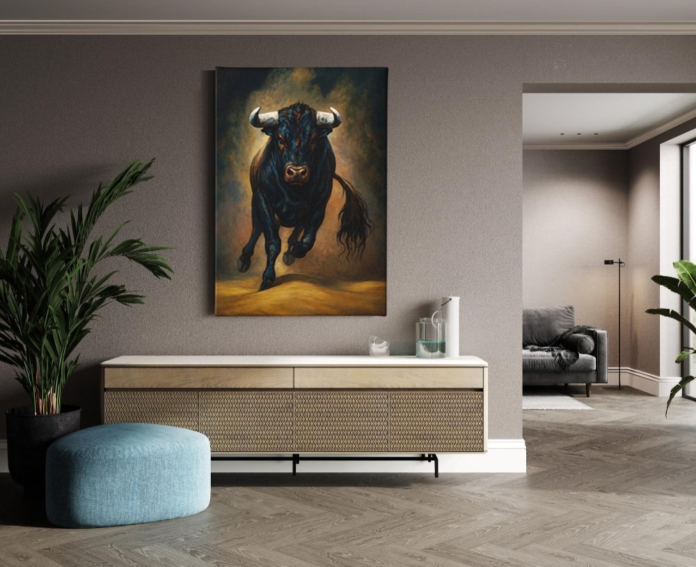 Sterke Stier Canvas Schilderij - Afbeelding 4