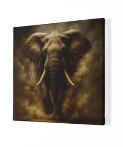 Alternative view of Olifant Vierkant Schilderij | Krachtig dier in donkere rook