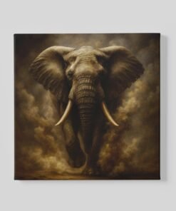 Olifant Vierkant Schilderij | Krachtig dier in donkere rook