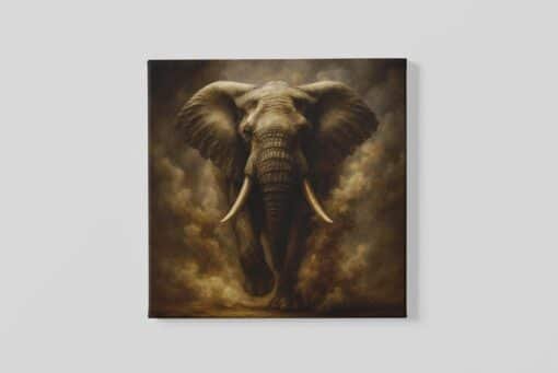 Olifant Vierkant Schilderij | Krachtig dier in donkere rook