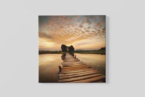 Vierkant Schilderij Zonsondergang met houten pier