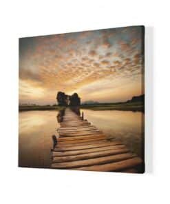 Alternative view of Vierkant Schilderij Zonsondergang met houten pier
