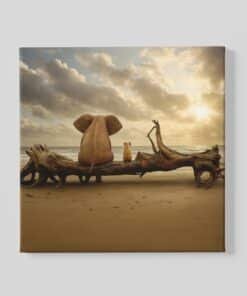 Vierkant Schilderij Olifant bij Zonsondergang