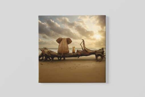 Vierkant Schilderij Olifant bij Zonsondergang