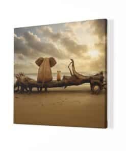Alternative view of Vierkant Schilderij Olifant bij Zonsondergang