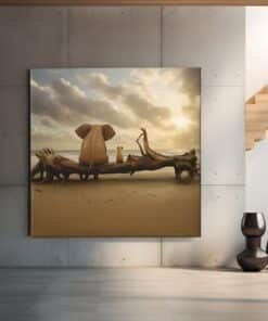 vierkant-schilderij-olifant-bij-zonsondergang-d