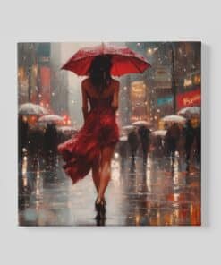 Vrouw in de regen Vierkant Schilderij