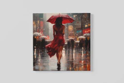 Vrouw in de regen Vierkant Schilderij