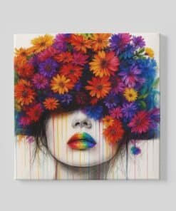 Vrouw en Bloemen Vierkant Schilderij