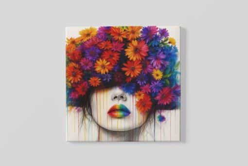 Vrouw en Bloemen Vierkant Schilderij
