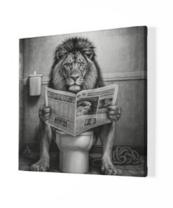 OEFE 1253 leeuw in het toilet vierkant schilderij a