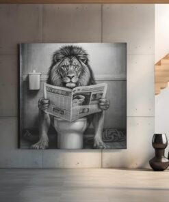 leeuw-in-het-toilet-vierkant-schilderij-c