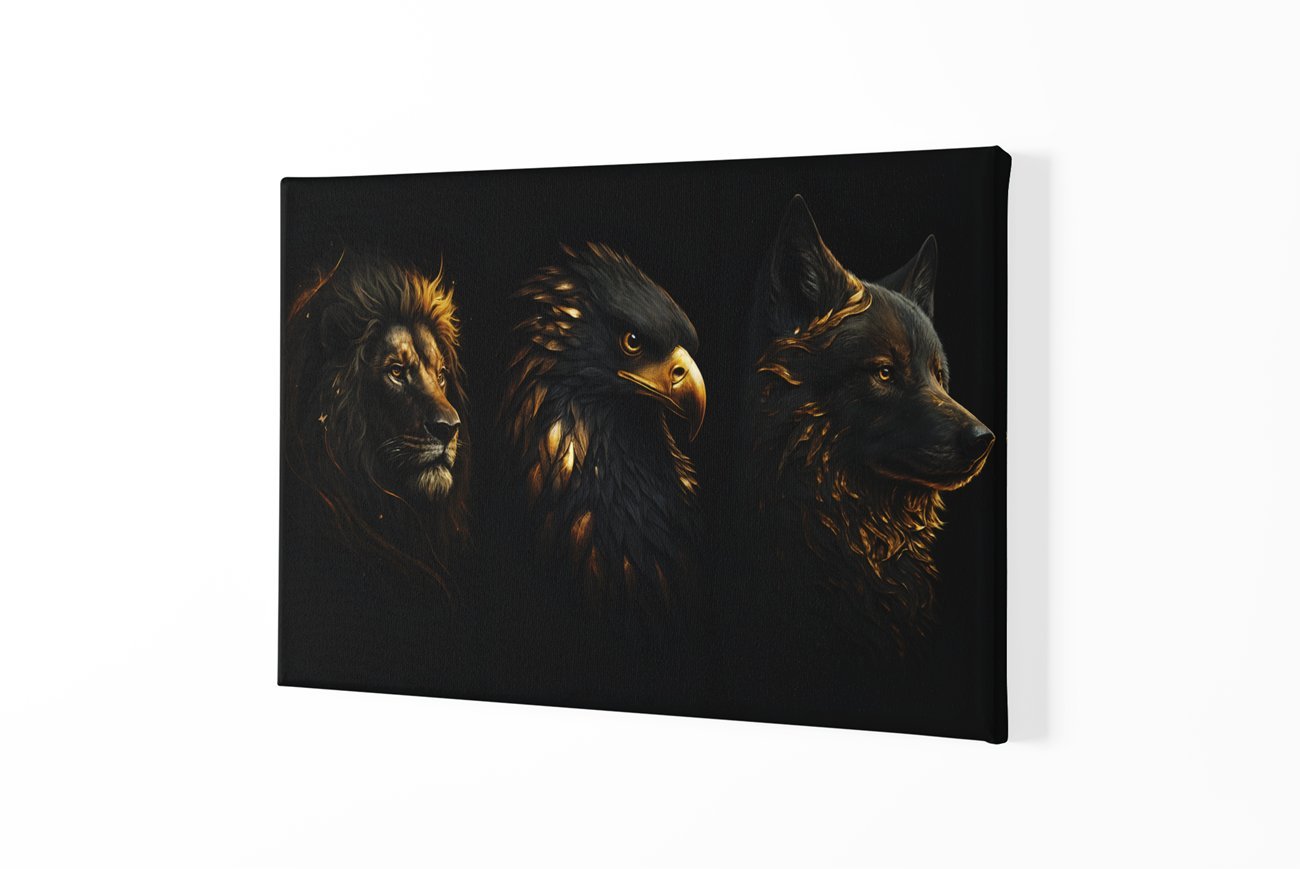 Leeuw Adelaar en Wolf Canvas Schilderij - Afbeelding 2