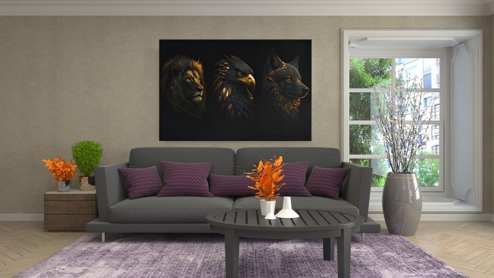 Leeuw Adelaar en Wolf Canvas Schilderij - Afbeelding 3