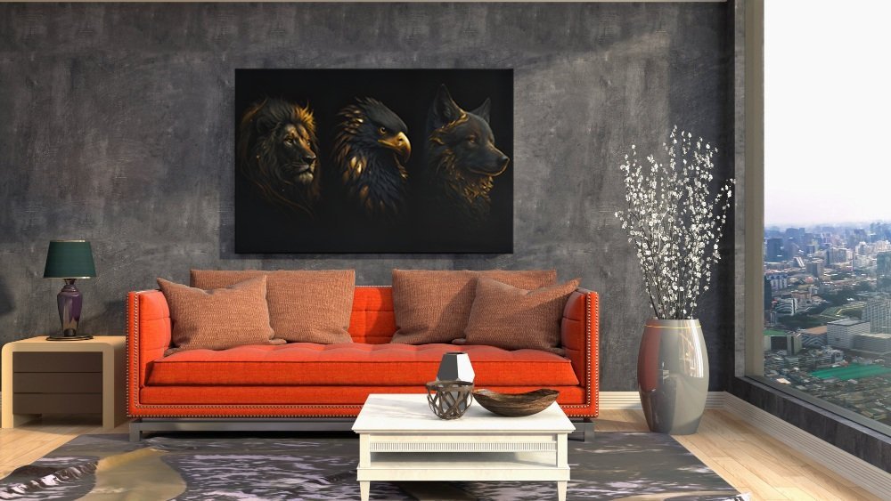 Leeuw Adelaar en Wolf Canvas Schilderij - Afbeelding 4
