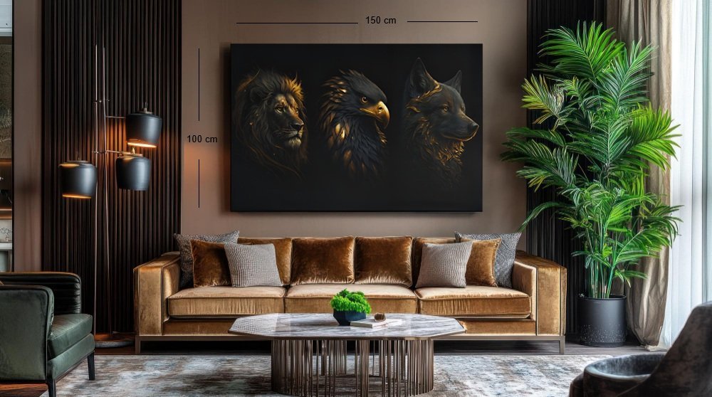 canvas-schilderij-leeuw-adelaar-en-wolf-d