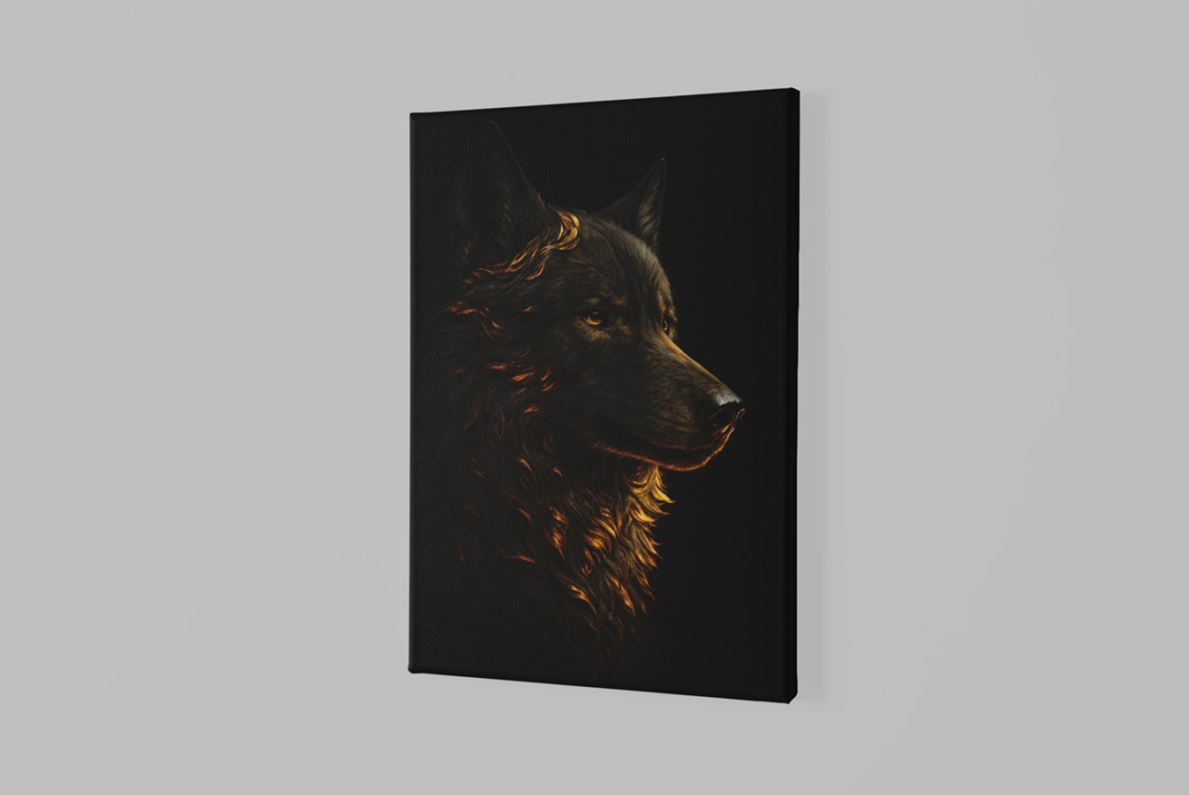 Gouden Wolf Canvas Schilderij - Afbeelding 2