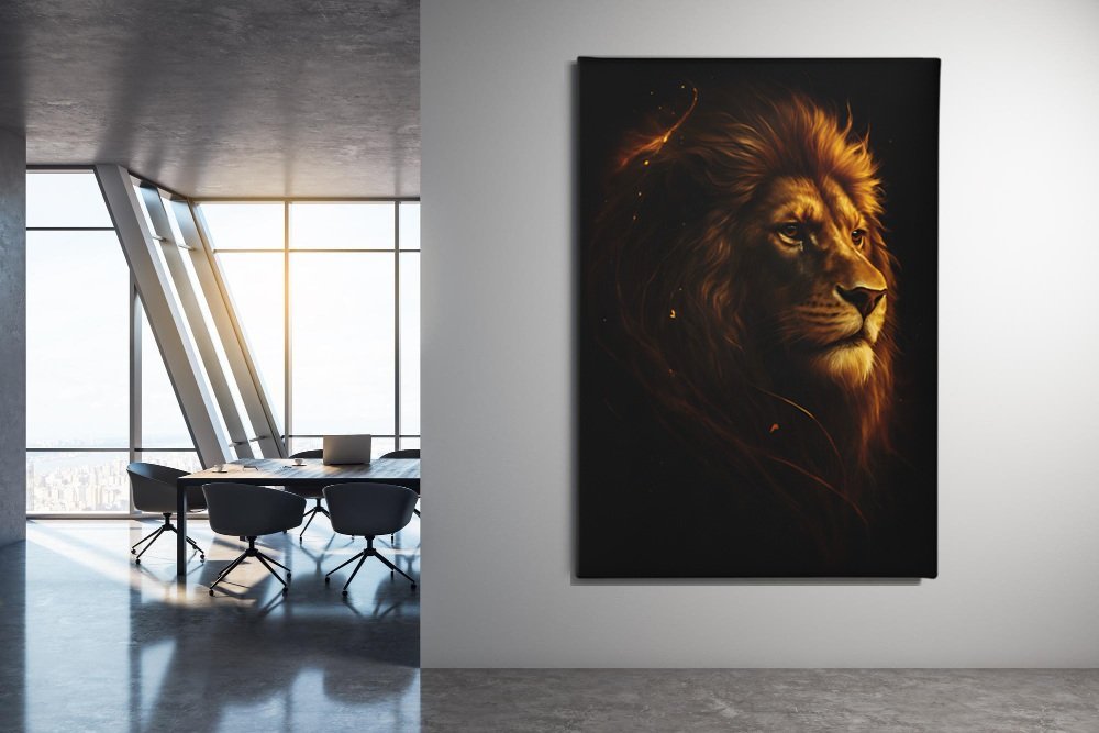 Gouden Leeuw Canvas Schilderij - Afbeelding 4