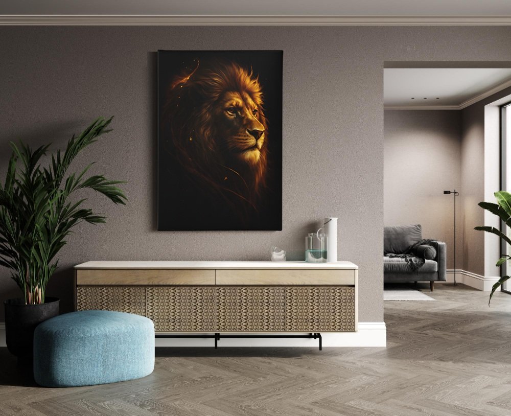 Gouden Leeuw Canvas Schilderij - Afbeelding 3