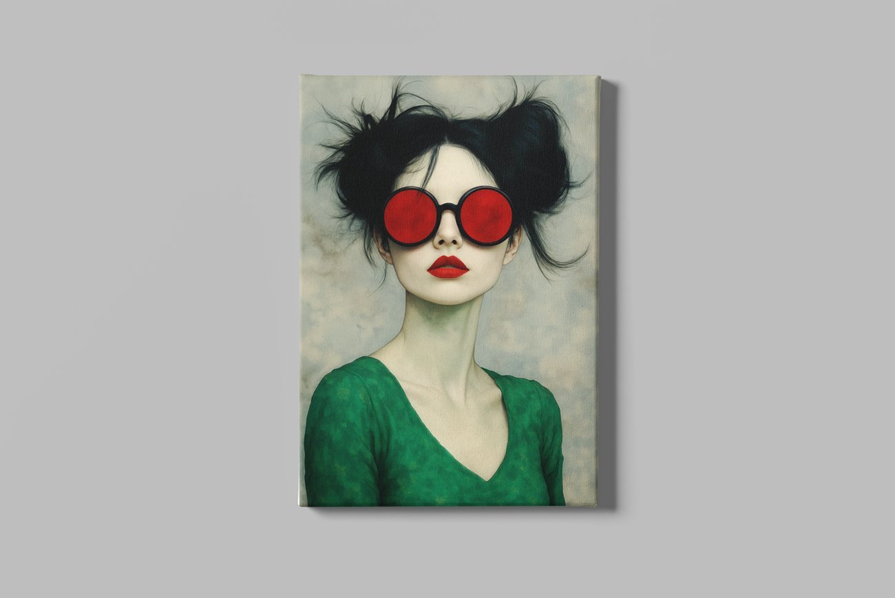 Vrouw met Rode Zonnebril Canvas Schilderij
