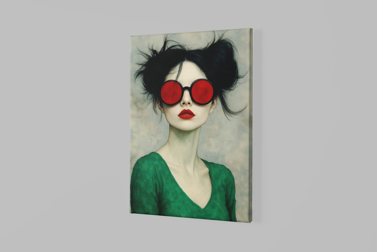 Vrouw met Rode Zonnebril Canvas Schilderij - Afbeelding 2