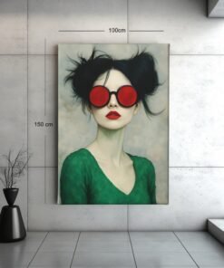 vrouw-met-rode-zonnebril-canvas-schilderij-c