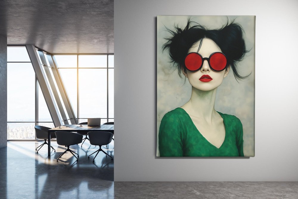 Vrouw met Rode Zonnebril Canvas Schilderij - Afbeelding 4