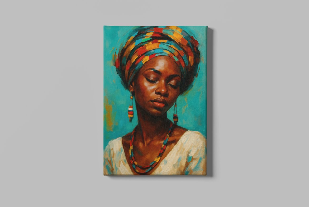 Vrouw met Kleurrijke Hoofddoek Canvas Schilderij