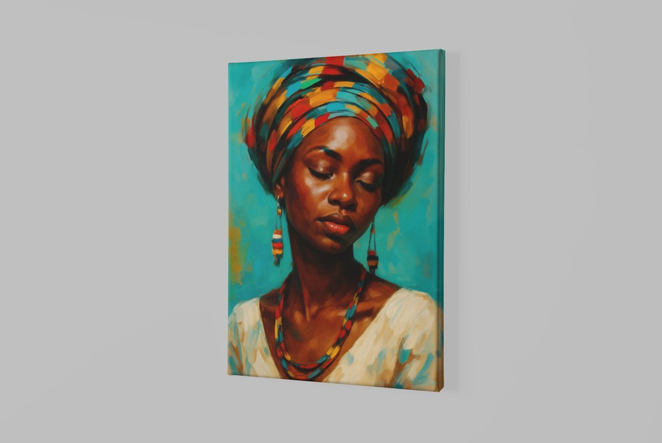 Vrouw met Kleurrijke Hoofddoek Canvas Schilderij - Afbeelding 2