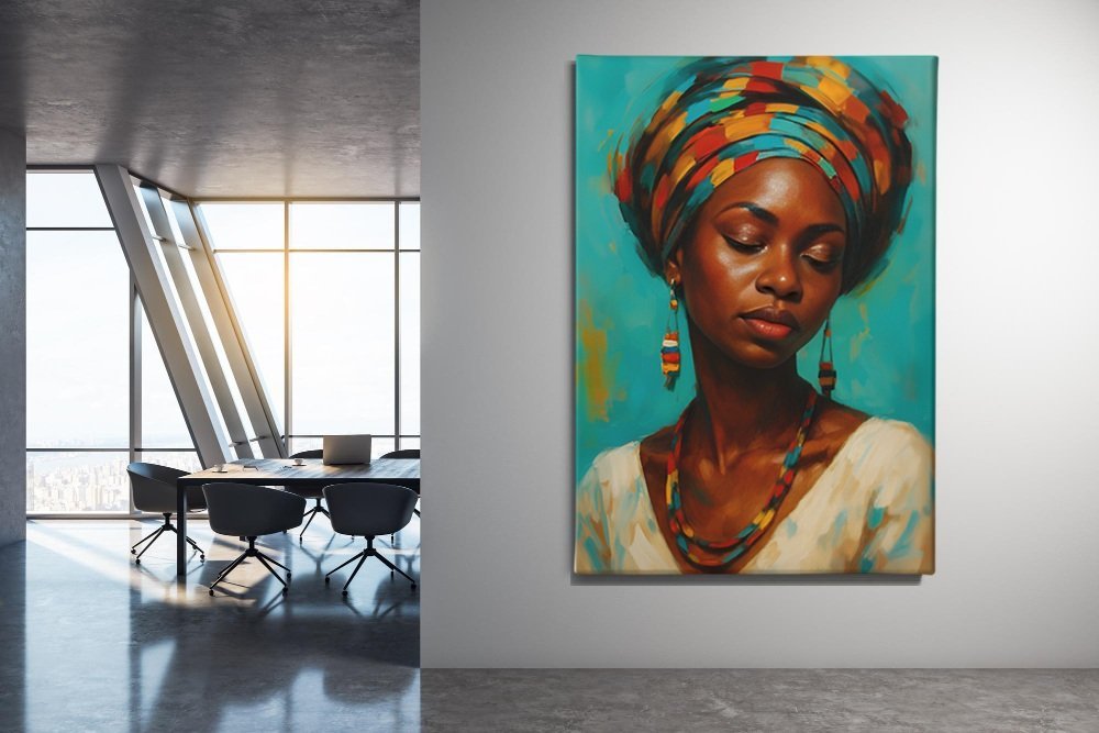 Vrouw met Kleurrijke Hoofddoek Canvas Schilderij - Afbeelding 4