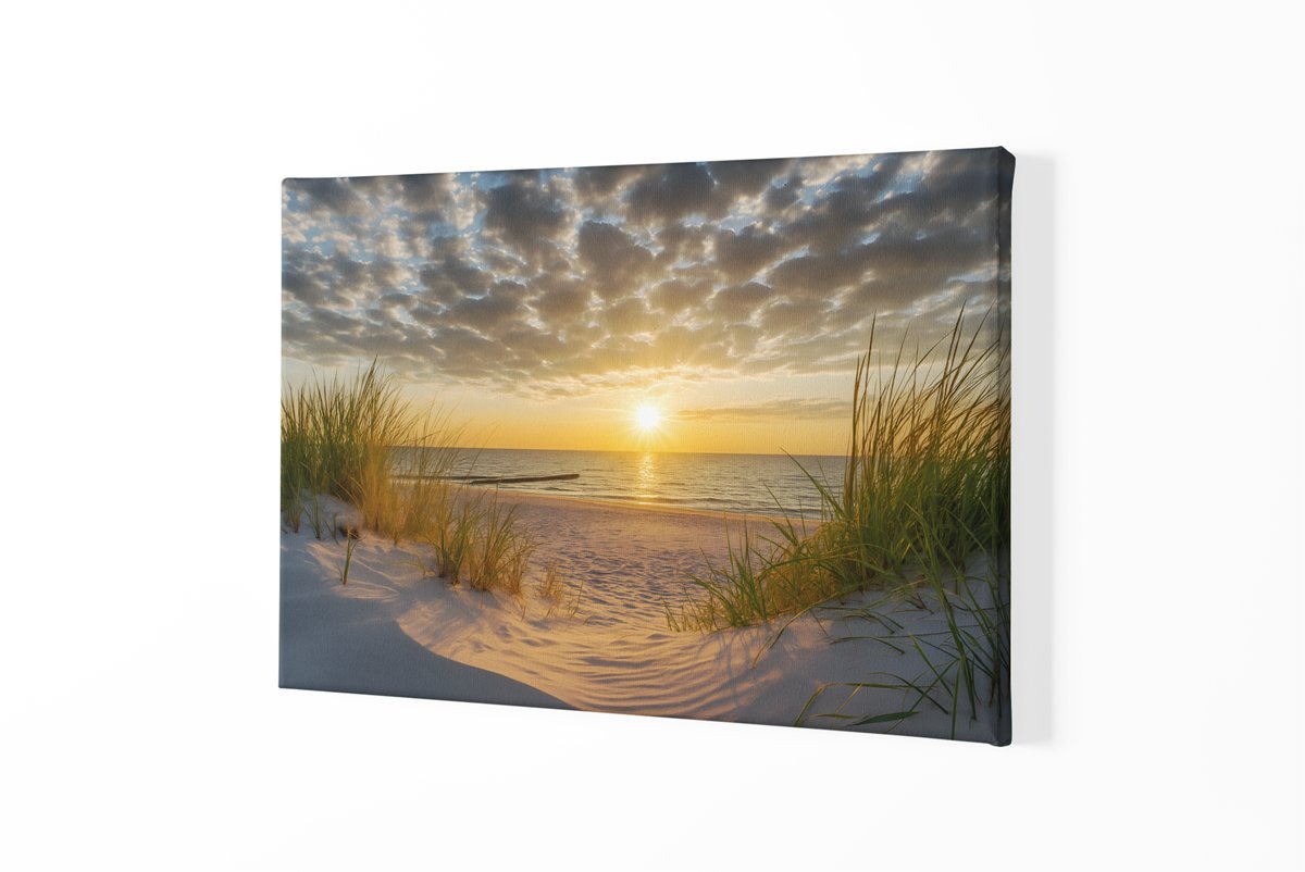 Strand bij Zonsondergang Canvas Schilderij - Afbeelding 2