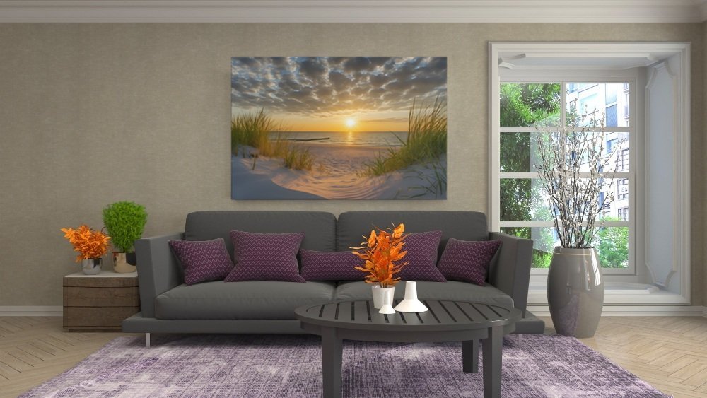 Strand bij Zonsondergang Canvas Schilderij - Afbeelding 3